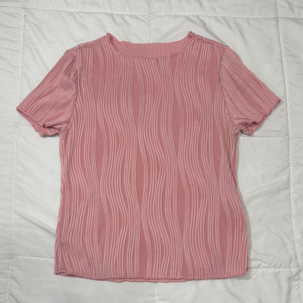 SHEIN Pink Wave Pattern Short Sleeve Top